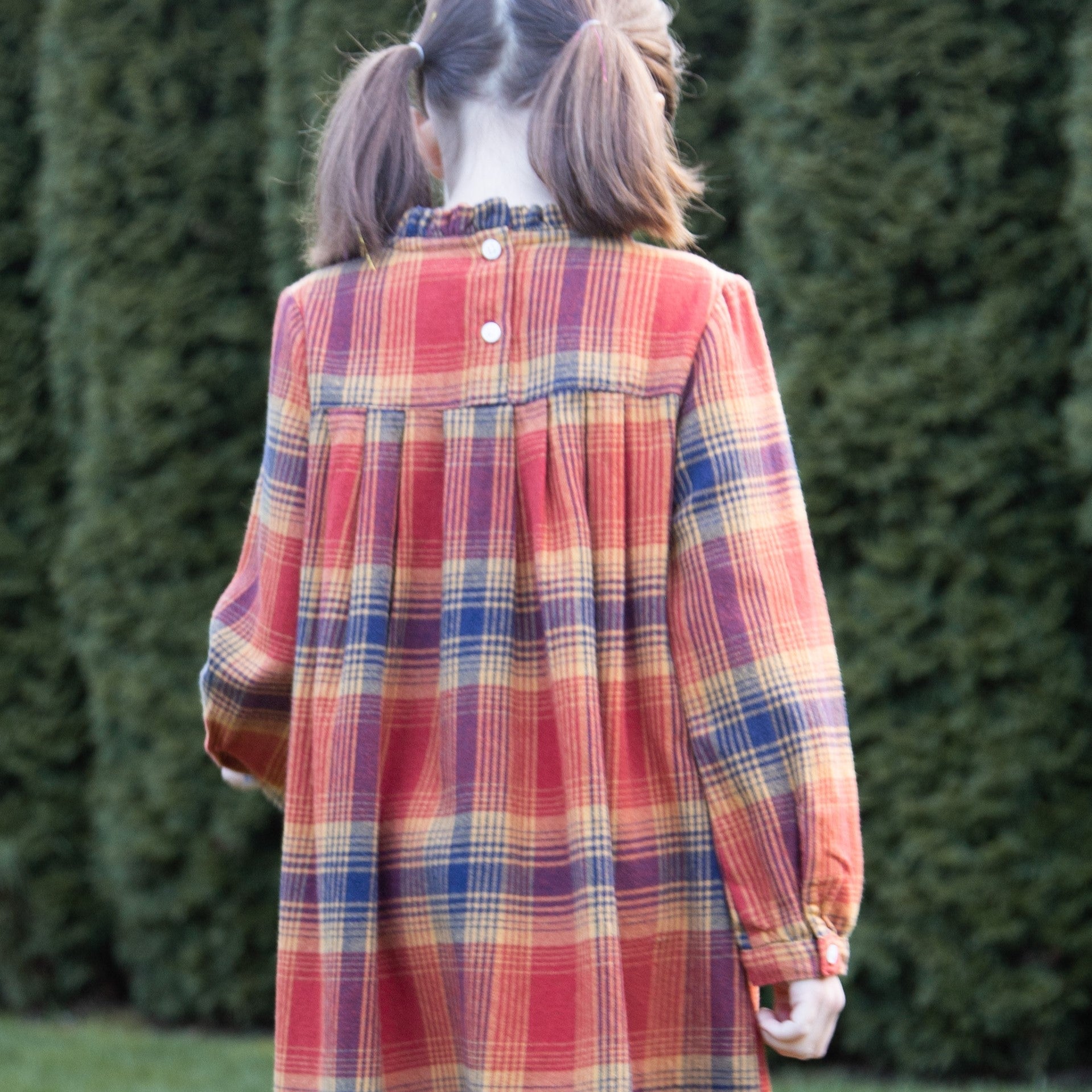 Girls' Long Sleeve Plaid Flannel Dress | Orange Check