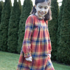 Girls' Long Sleeve Plaid Flannel Dress | Orange Check