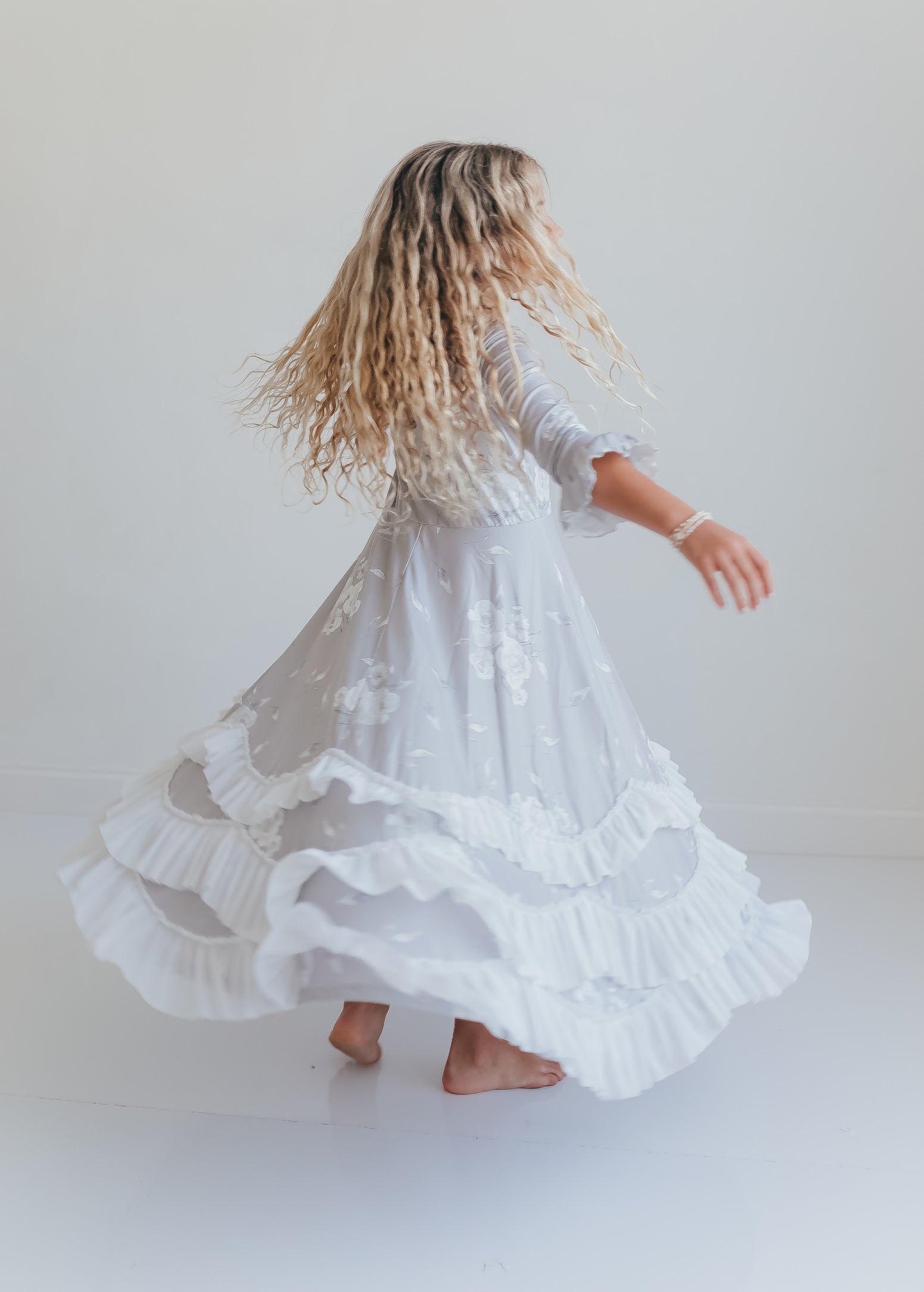 Gray Floral Ruffles Dress