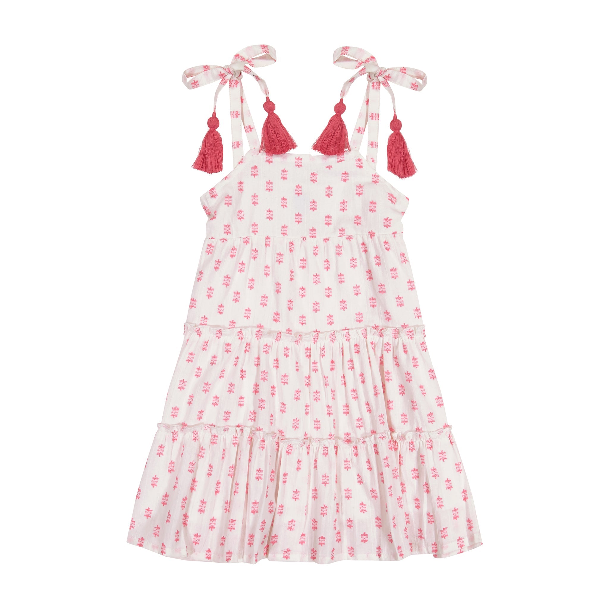 Bella Girls Shoulder Tie Sundress Pink Dobby