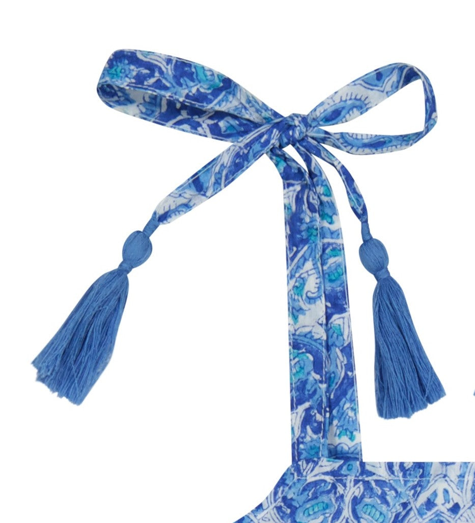 Bella Girls Shoulder Tie Sundress Blue Paisley