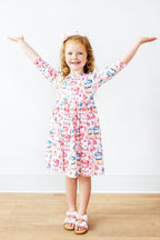 Birthday Girl 3/4 Sleeve Pocket Twirl Dress