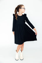 Black Long Sleeve Ruffle Twirl Dress