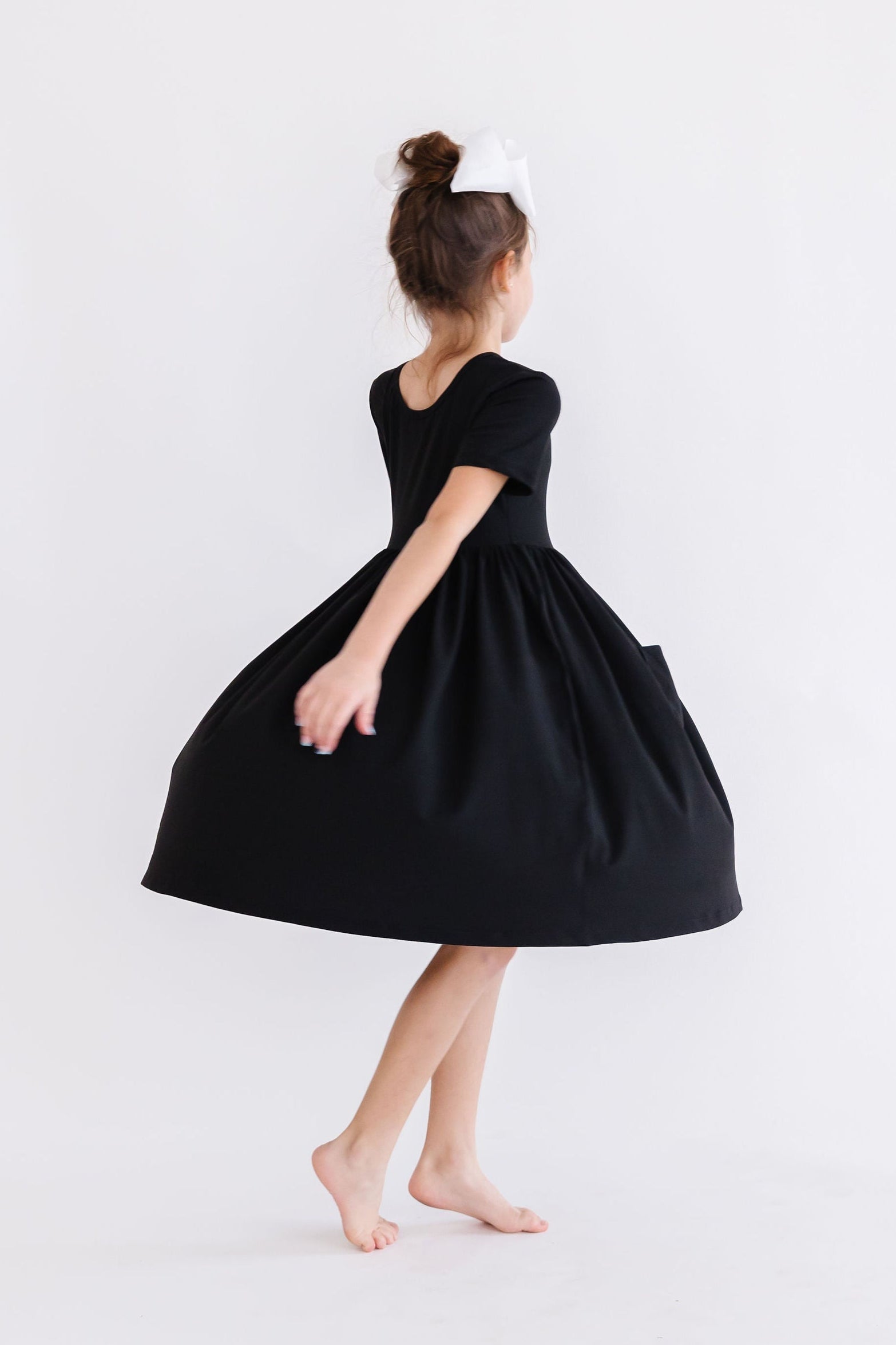 Girls Black Twirl Dress with Pockets