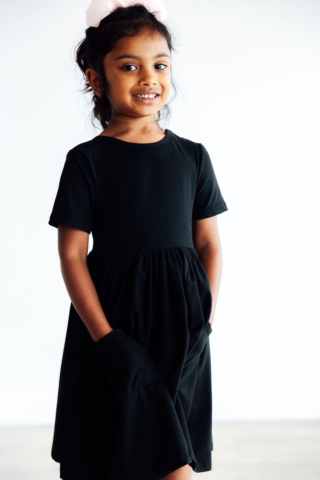 Girls Black Twirl Dress with Pockets