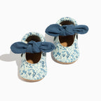 Blue Blooms Knotted Bow Baby Shoe
