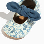 Blue Blooms Knotted Bow Baby Shoe