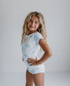Blue Floral Coquette Shortie Leotard