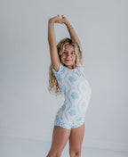 Blue Floral Coquette Shortie Leotard