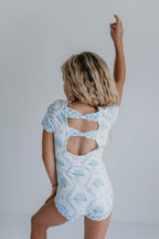 Blue Floral Coquette Shortie Leotard