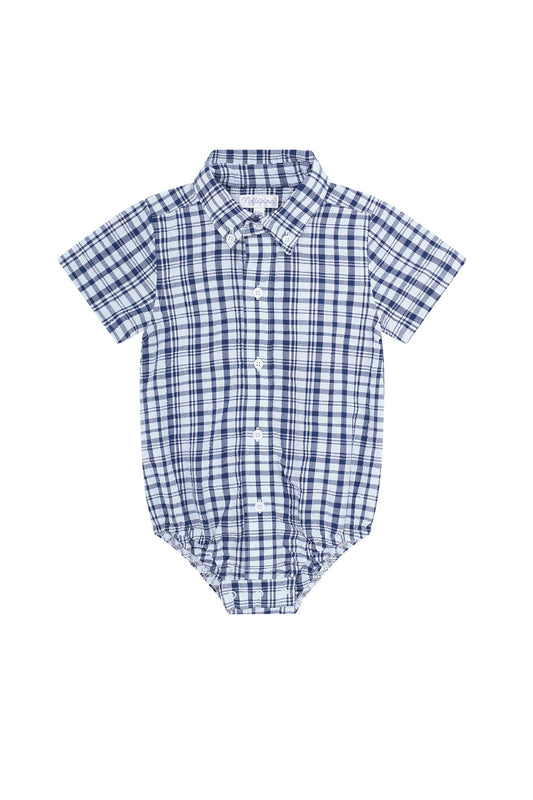 Baby Boys Blue Plaid Pima Cotton Onesie Shirt