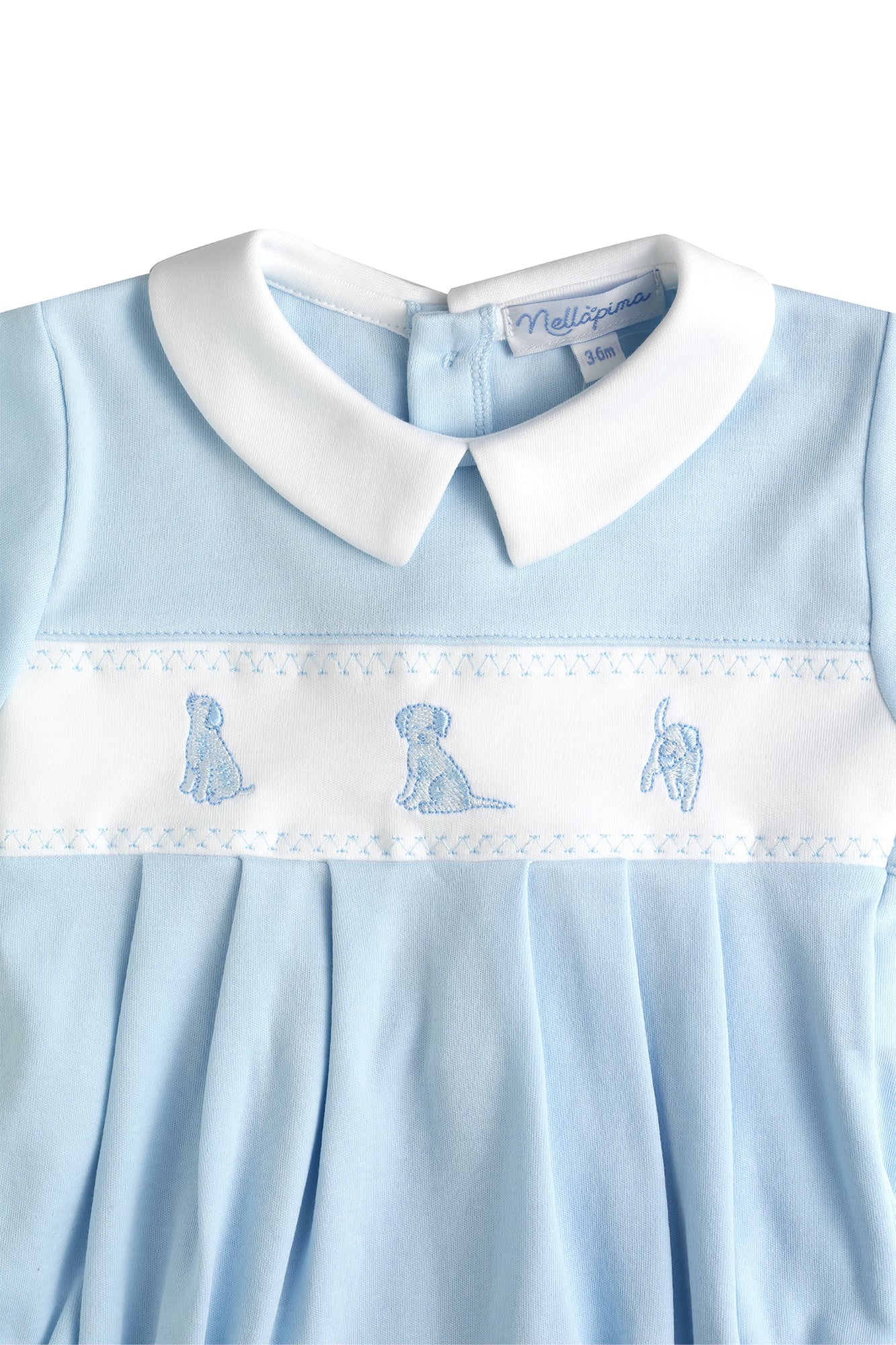 Blue Puppy Love Embroidery Long Sleeve Bubble