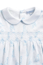 Blue Puppy Love Print Smocked Footie