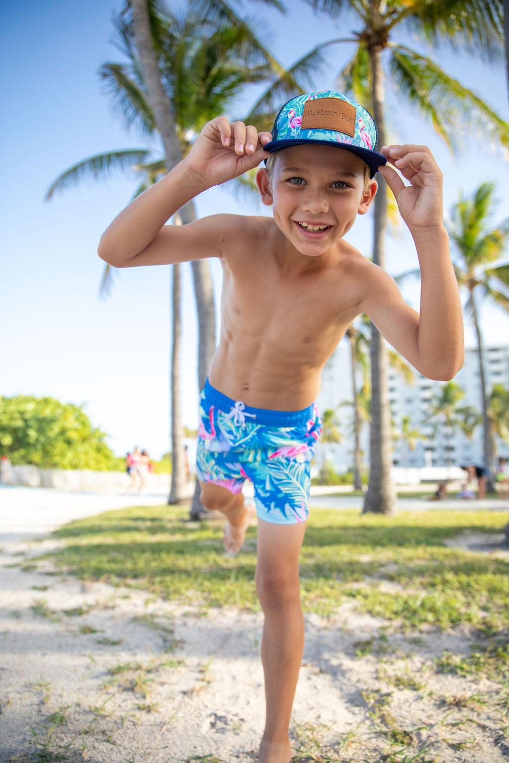 Indigo Flamingo Swim Trunks