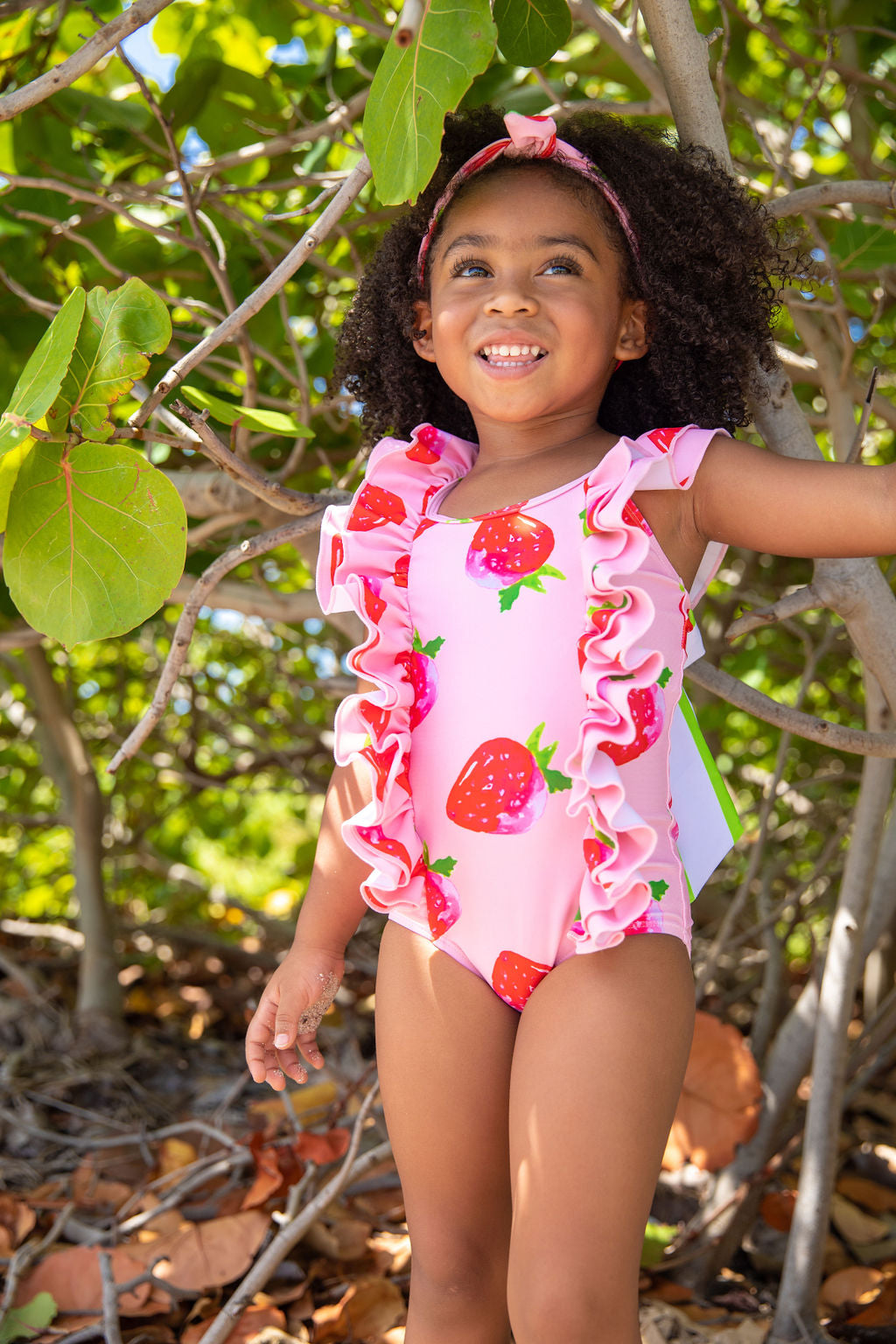Berry Seascape Ruffle One-Piece Swimsuit