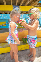 Girls One Piece Swimsuit – Tropical Moondance Cutout UPF 50+