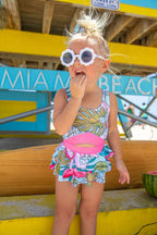 Girls One Piece Swimsuit – Tropical Moondance Cutout UPF 50+