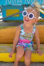 Girls One Piece Swimsuit – Tropical Moondance Cutout UPF 50+