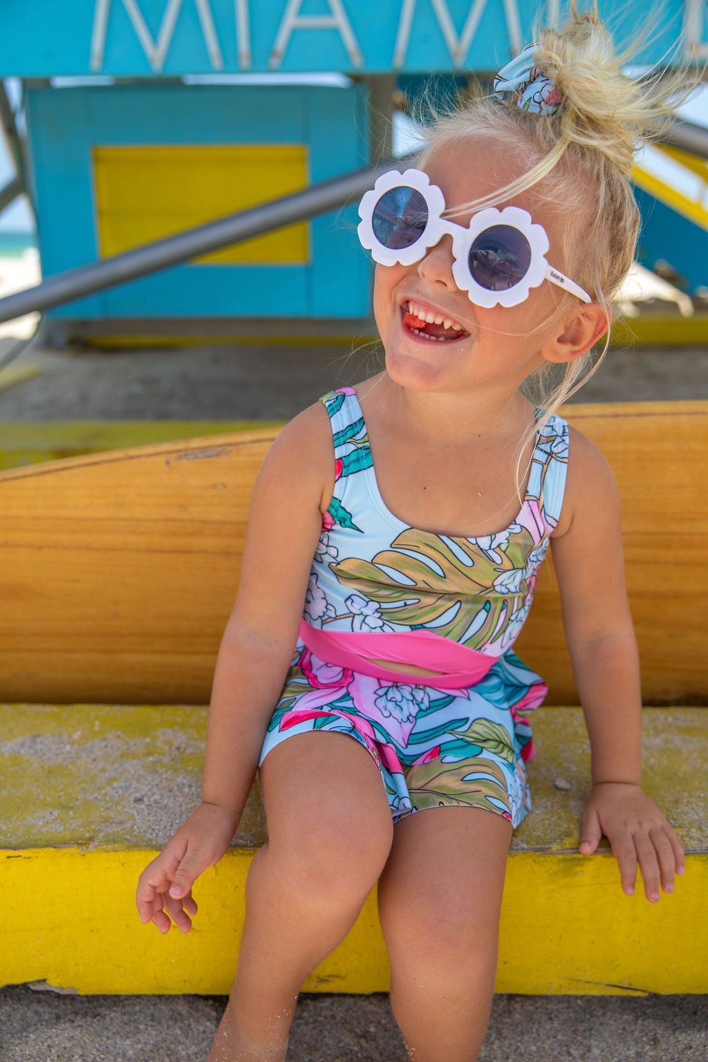 Girls One Piece Swimsuit – Tropical Moondance Cutout UPF 50+