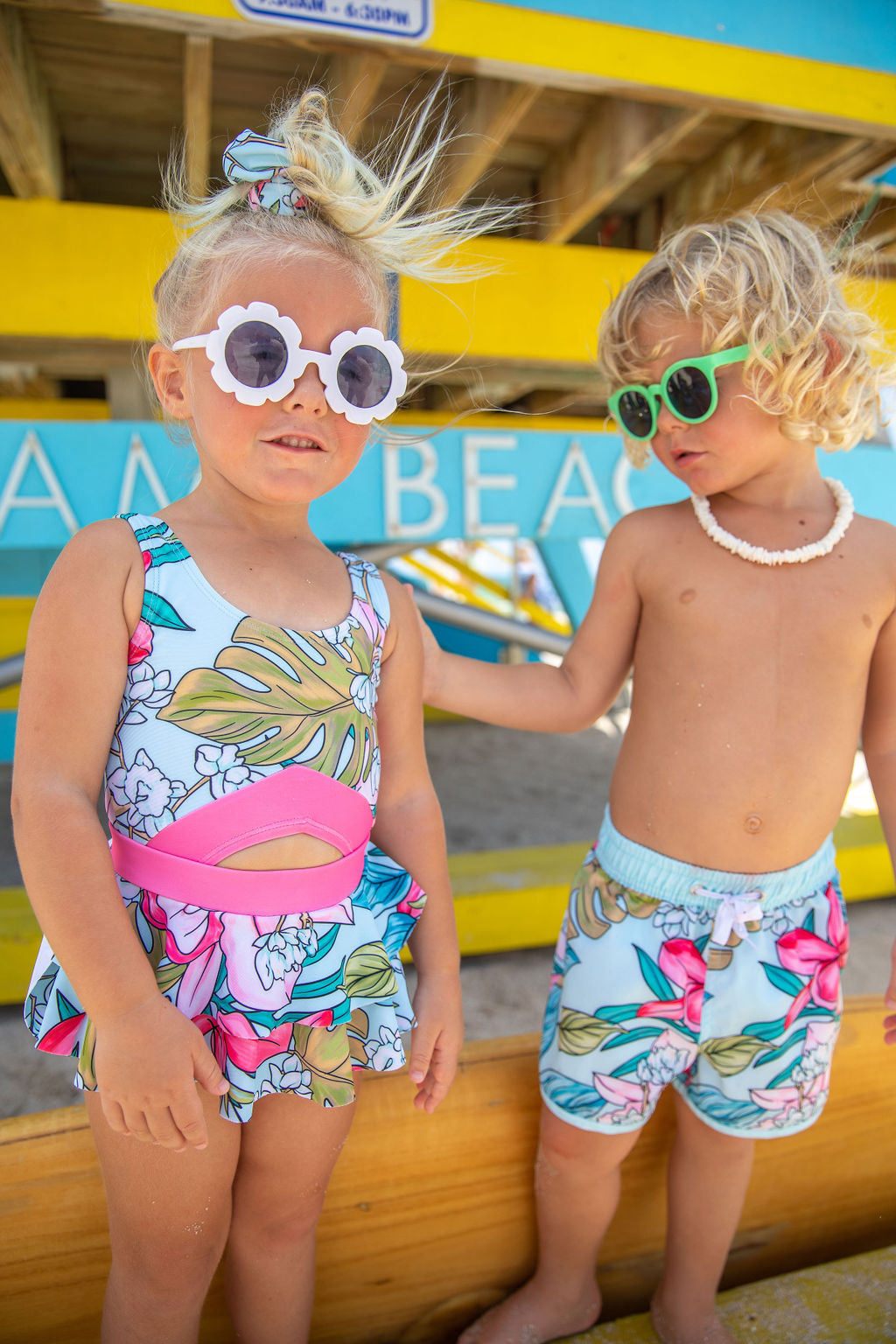 Girls One Piece Swimsuit – Tropical Moondance Cutout UPF 50+