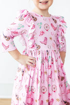 Boot Scootin' 3/4 Sleeve Ruffle Twirl Dress