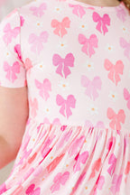 Bow Beauty Short Sleeve Pocket Twirl Dress