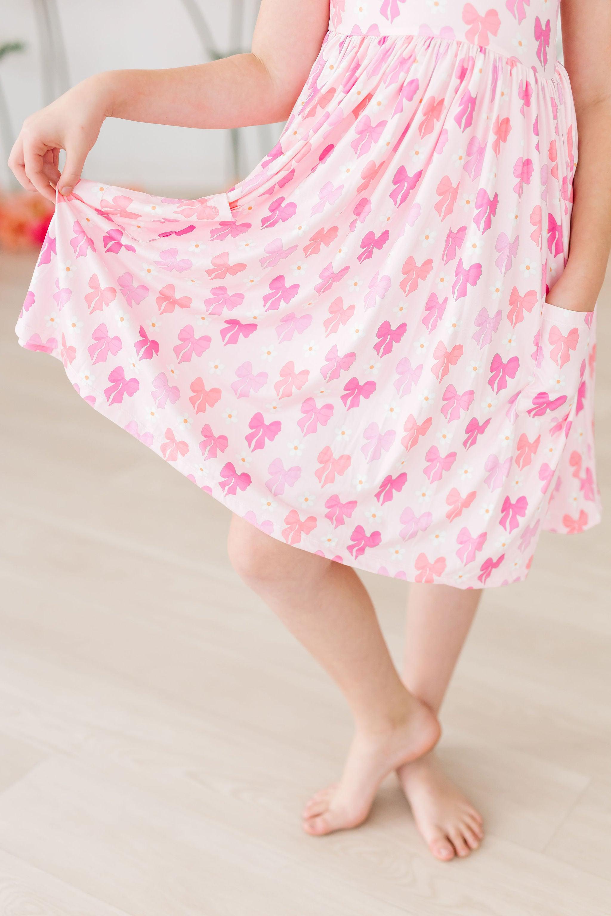 Bow Beauty Short Sleeve Pocket Twirl Dress