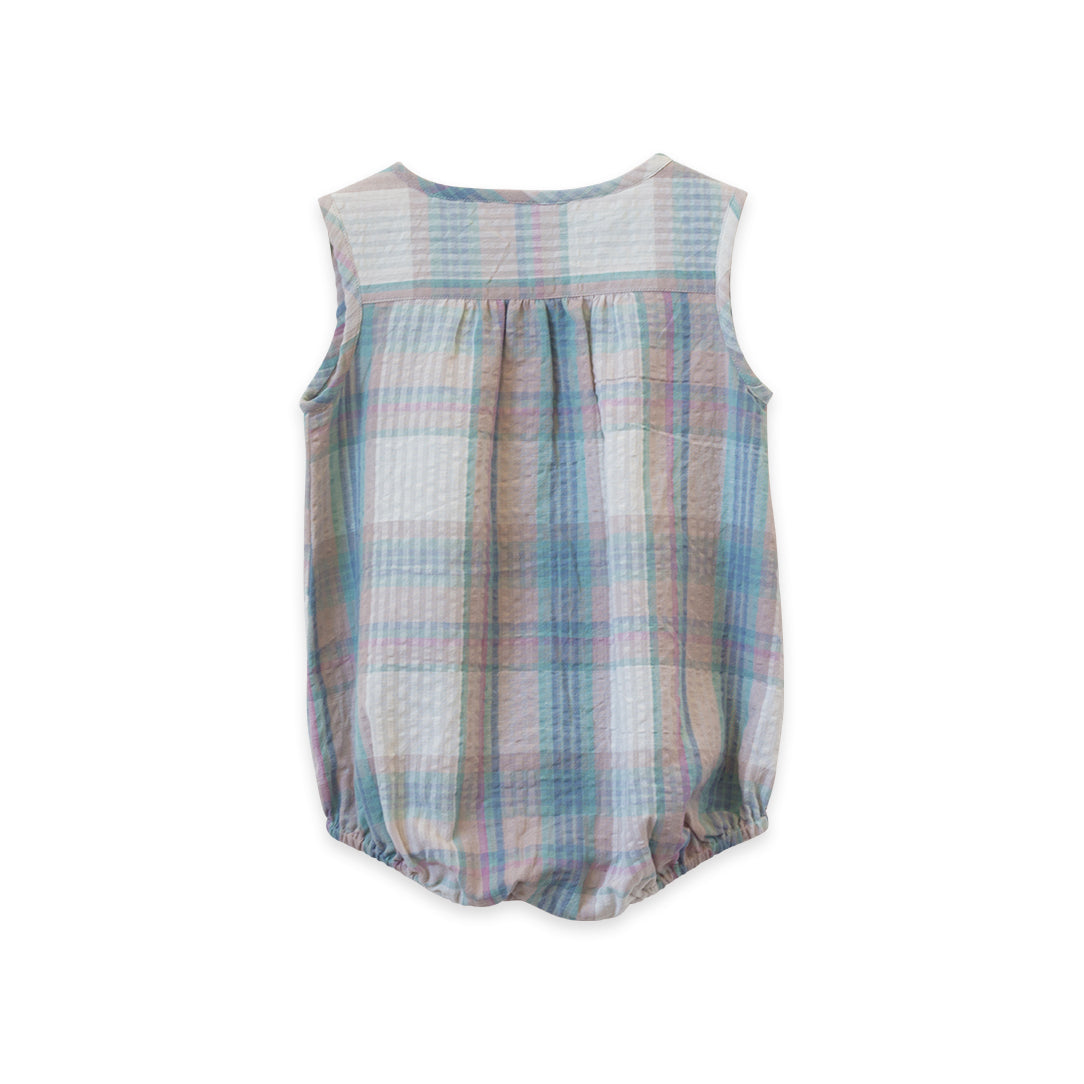 Baby Boy Artic Blue Seersucker Bubble Romper