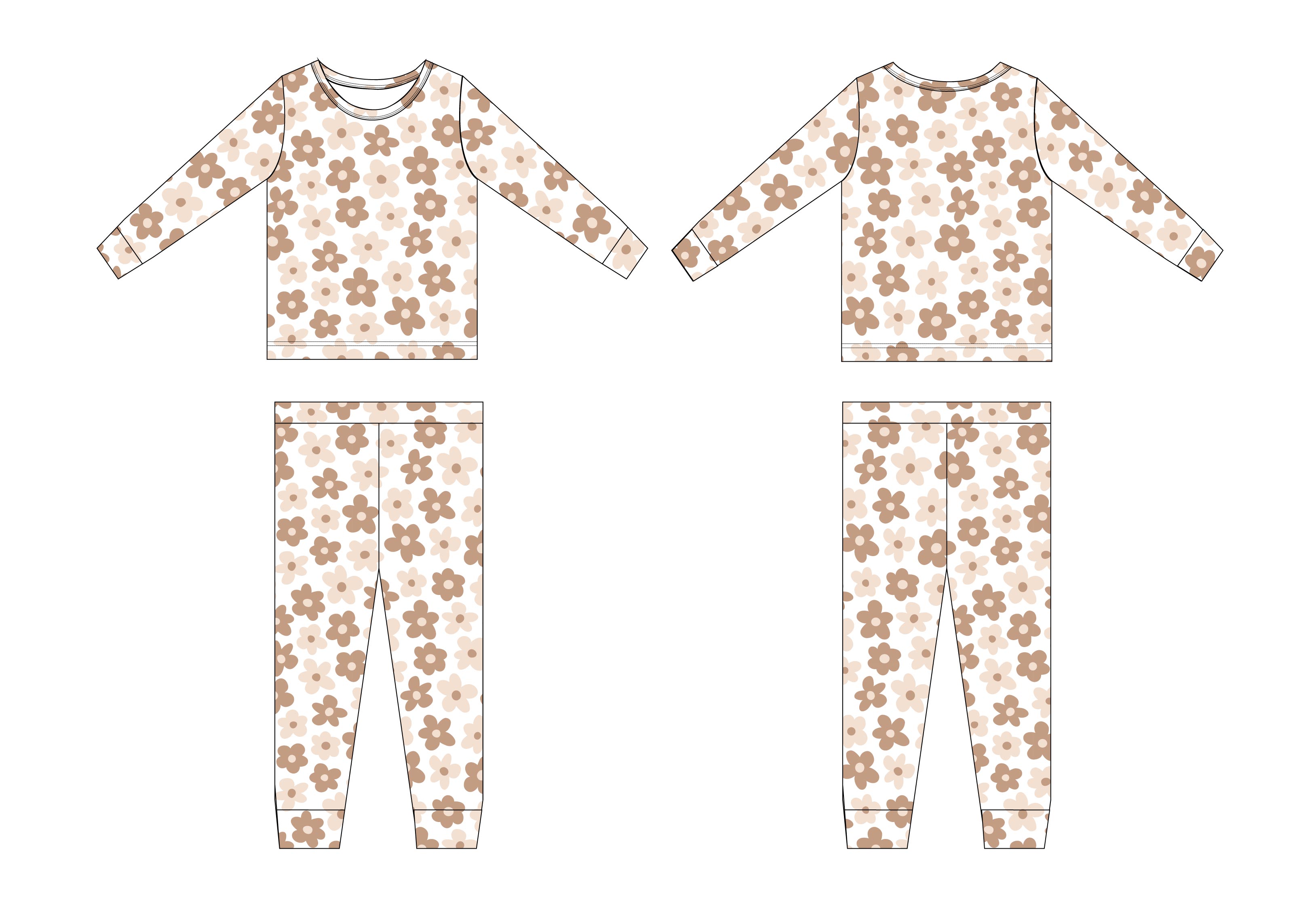 Sad Beige Daisy Pajama Set