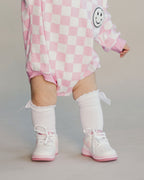 Checkered Smiley Pink Bubble Romper