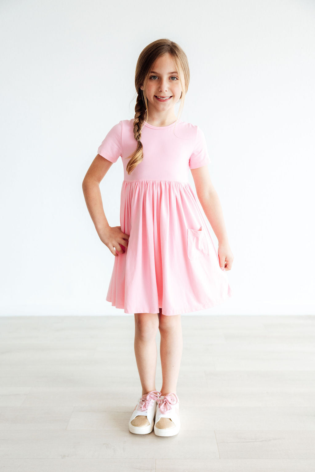 Girls Bubblegum Pink Twirl Dress with Pockets