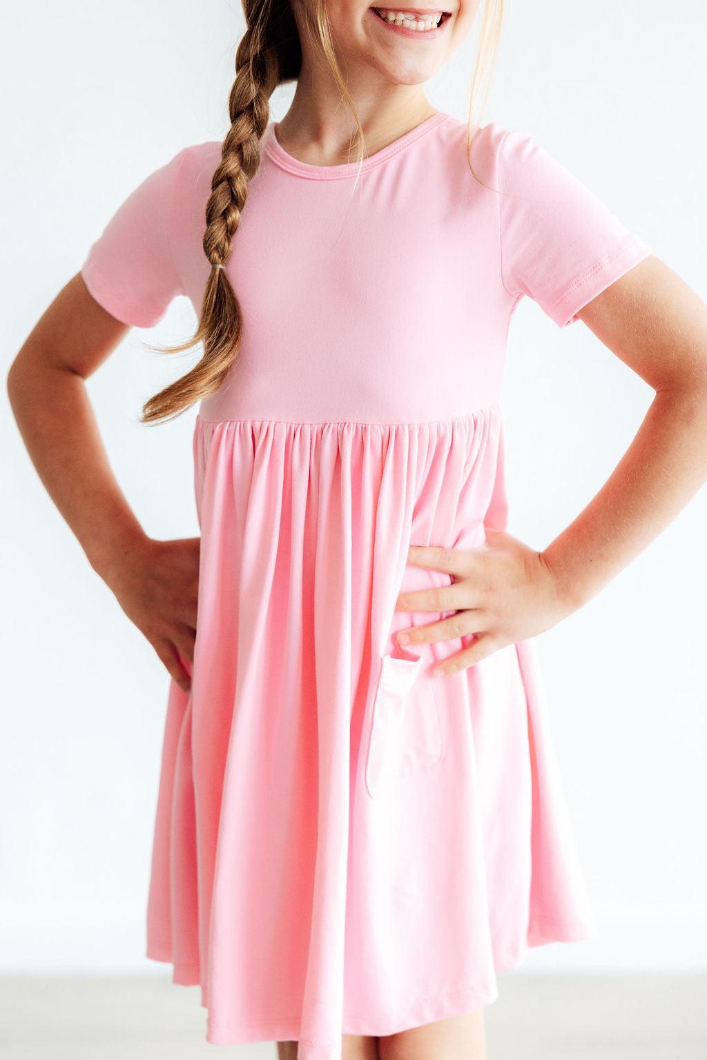 Girls Bubblegum Pink Twirl Dress with Pockets