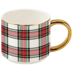White Plaid 14 oz Gold Handle Coffee Mug