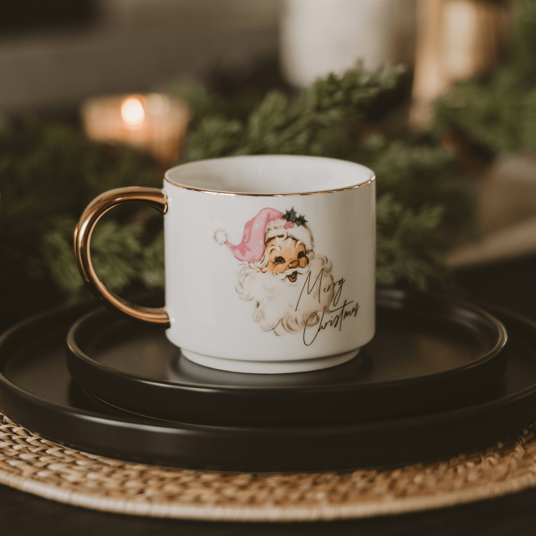 Vintage Santa 14 oz Gold Handle Coffee Mug