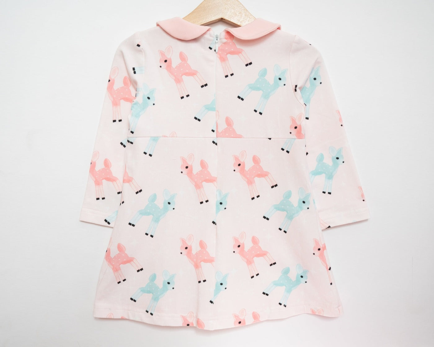 Girls Retro Pink and Teal Deer Winter Peter Pan Collar Dress