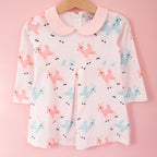 Girls Retro Pink and Teal Deer Winter Peter Pan Collar Dress