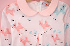 Girls Retro Pink and Teal Deer Winter Peter Pan Collar Dress