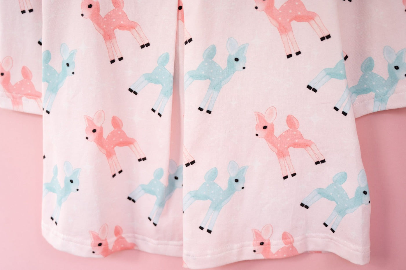Girls Retro Pink and Teal Deer Winter Peter Pan Collar Dress