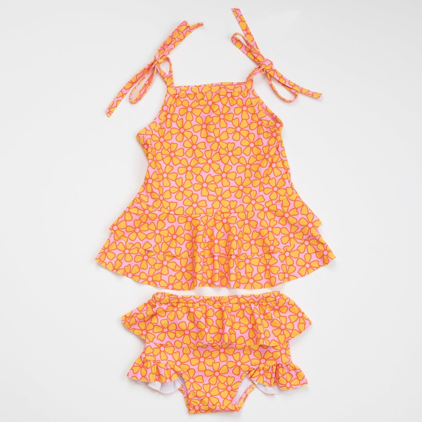 Pink and Yellow Ruffle Two-Piece Swimsuit