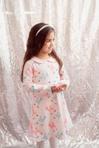 Girls Retro Pink and Teal Deer Winter Peter Pan Collar Dress