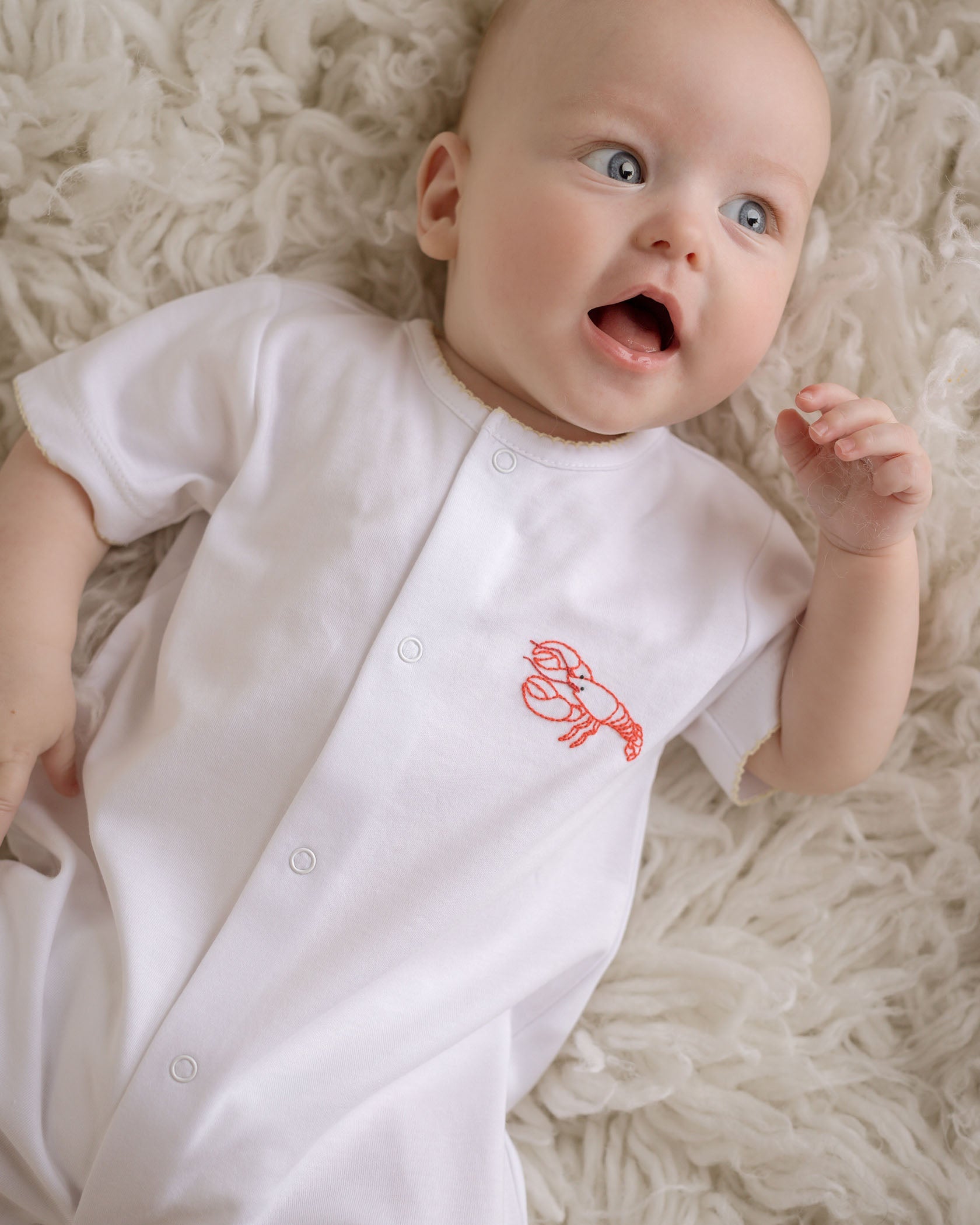 Baby Boy Crawfish Embroidered Pima Cotton Romper