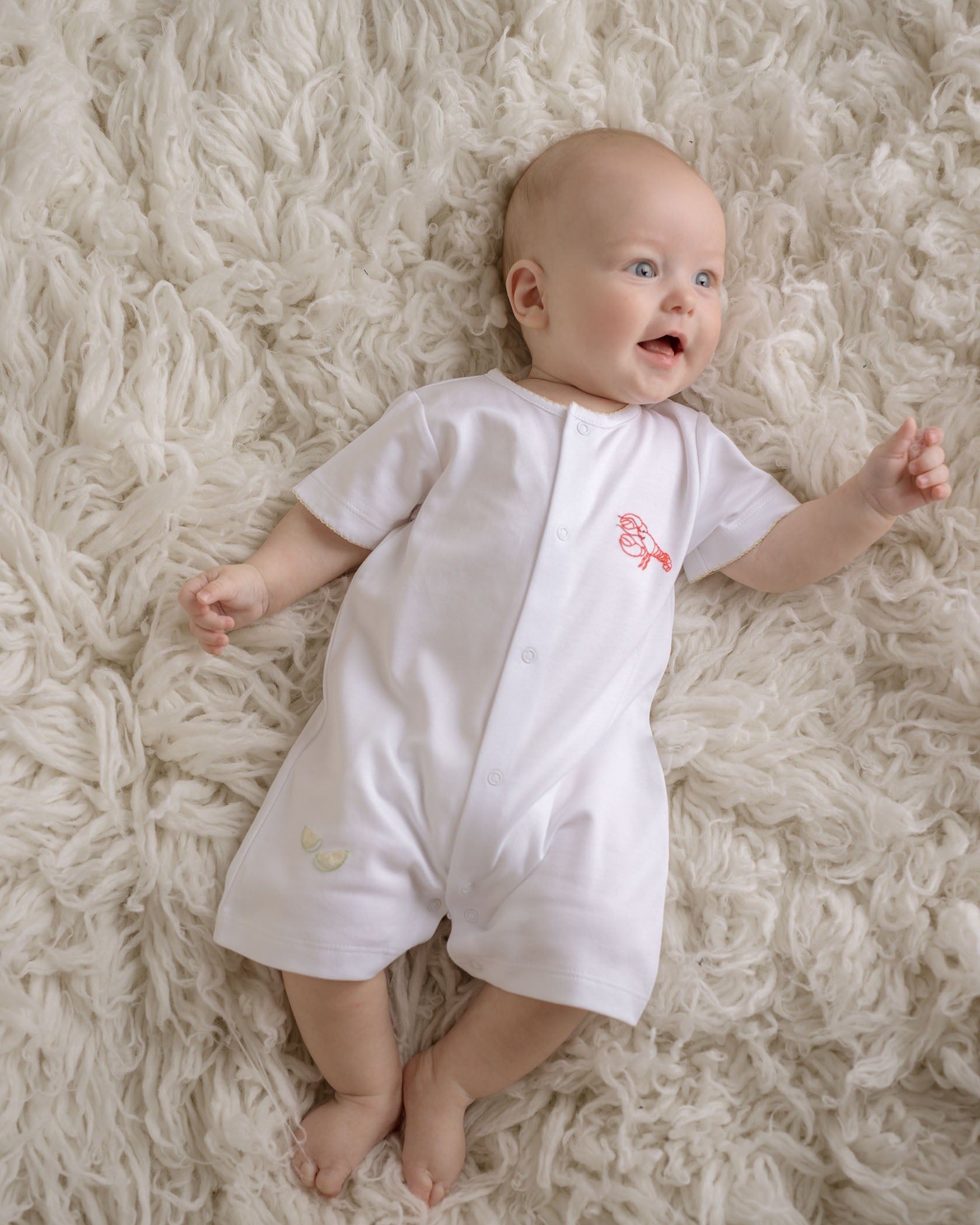 Baby Boy Crawfish Embroidered Pima Cotton Romper