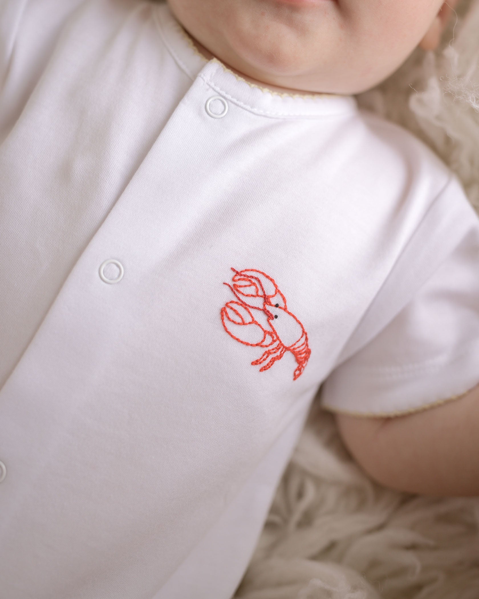 Baby Boy Crawfish Embroidered Pima Cotton Romper