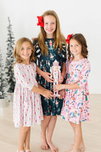 Christmas Ballet 3/4 Sleeve Ruffle Twirl Dress