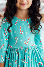 Christmas Candy 3/4 Sleeve Pocket Twirl Dress