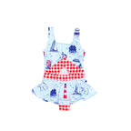 girls nautical one piece swimsuit with mid cut-out and mint print