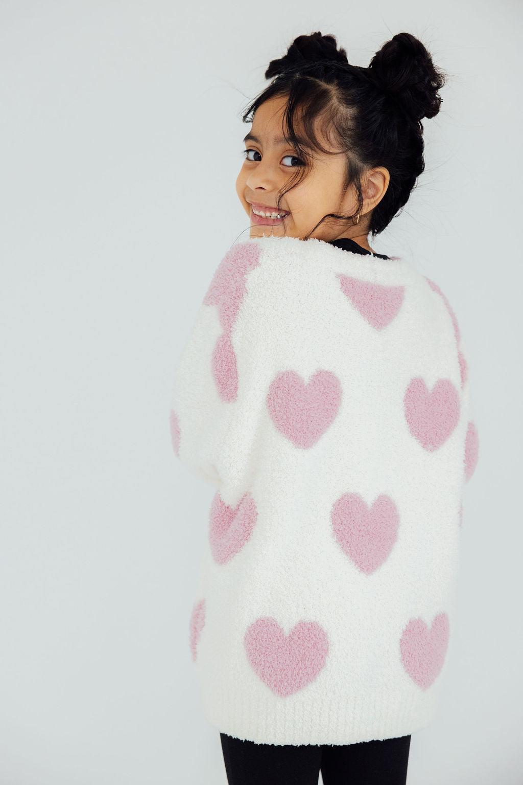 Coconut/Light Pink Heart Cozy Cardigan