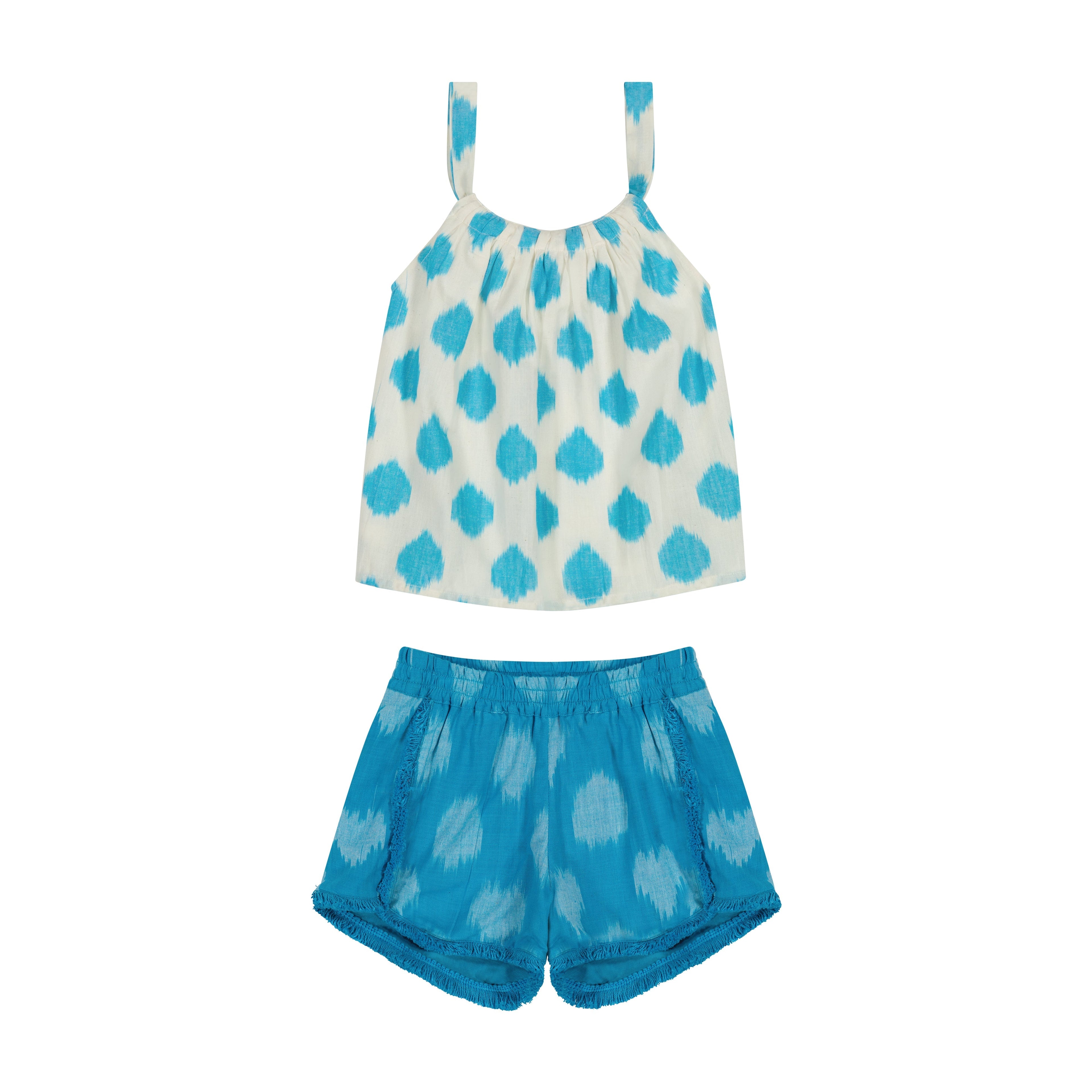 Colette Girls Top and Short Set Aqua Cerulean Ikat