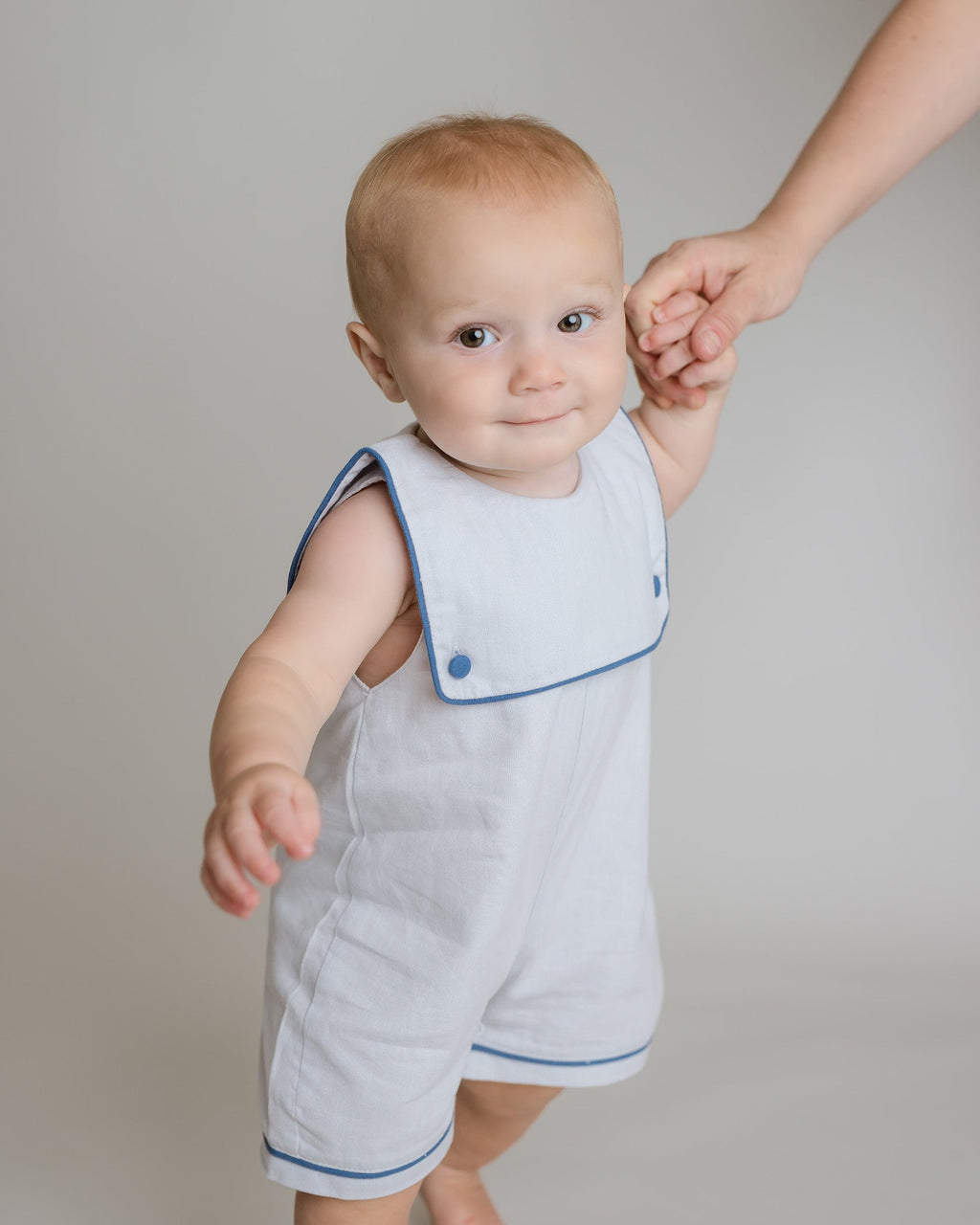 Baby Boy Oliver Nautical Linen One Piece Romper