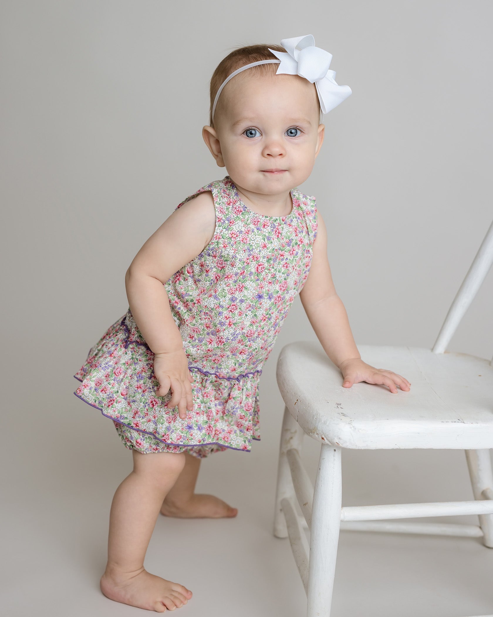 Girls Floral Short Set – Peplum Top with Lilac Trim